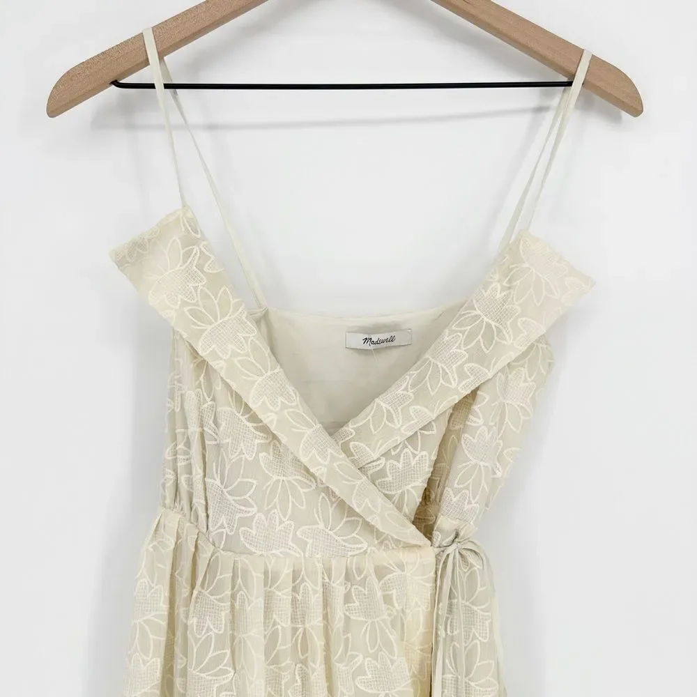 NEW Madewell Embroidered Pleated Wrap Dress Midi Sleeveless in Ivory Women's S